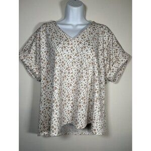 Anthropologie MELLODAY Ditsy Floral V-Neck Cottagecore Cream Beige Size Large